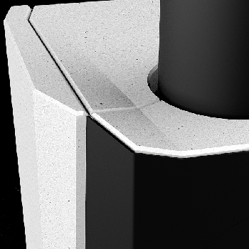 Complex craftsmanship brings out the sophisticated finesse of the corners and edges of the cast stone elements.