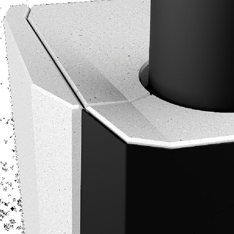 Complex craftsmanship brings out the sophisticated finesse of the corners and edges of the cast stone elements.