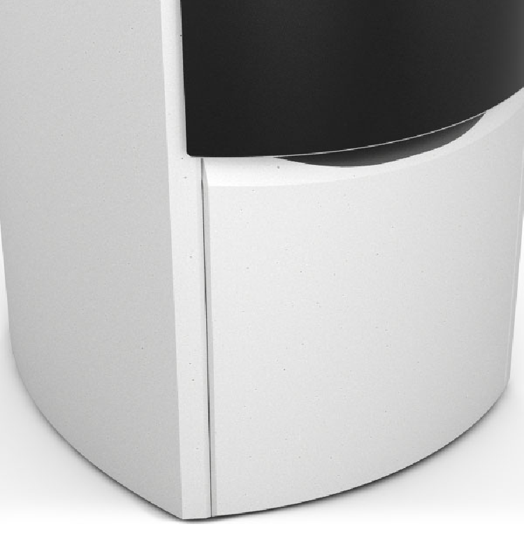 O revestimento em pedra trabalhada individualmente torna cada fogão T-SKY único.