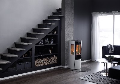 Contura 556 blanc - Porte vitrée, plateau en verre