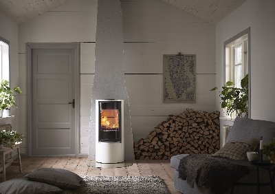 Contura 510 blanc - Porte en verre, plateau en verre