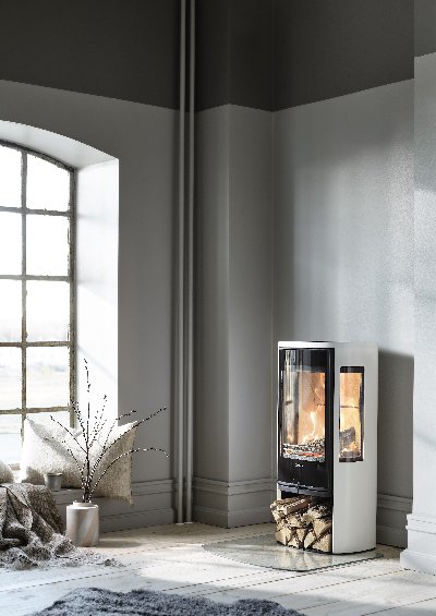 Contura 856 blanc - Porte vitrée, plateau en alu laqué