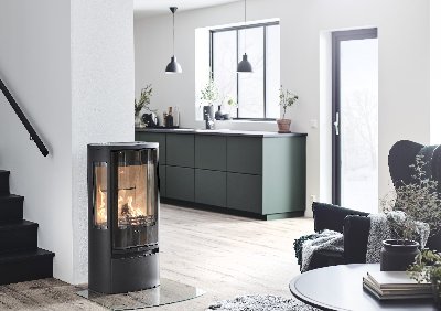 Contura 856 noir - Porte vitrée, plateau en alu laqué