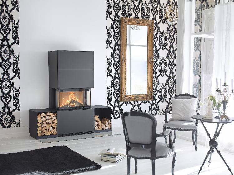 Contura i51 black version with wood storage rack