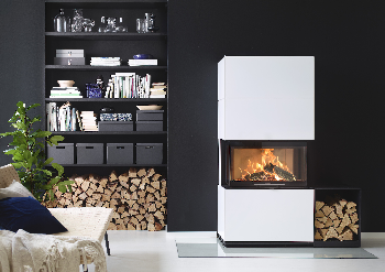 Contura i51 white version with wood storage rack