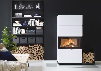 Contura i51 version blanc avec casier stockage de bois