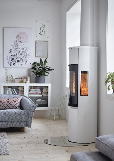 Contura 596 blanc - Porte en verre, plateau en fonte