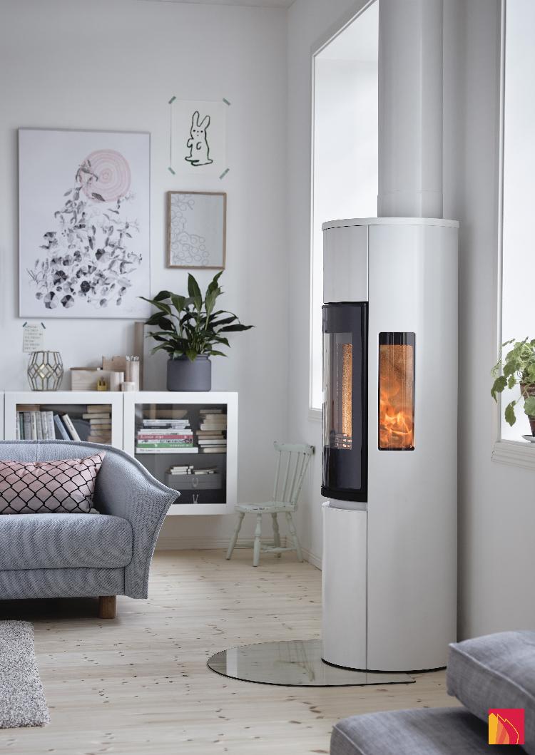 Contura 596 white - Glass door, cast-iron shelf