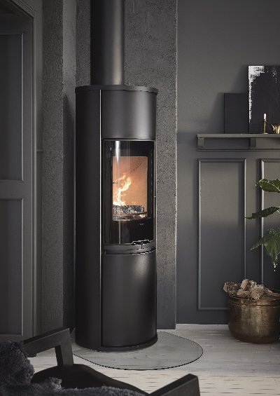 Contura 690 noir - Porte en verre, plateau supérieur en aluminium laqué