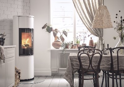 Contura 690 blanc - Porte en verre, plateau supérieur en aluminium laqué