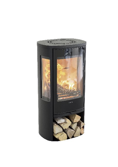 Contura 856 noir - Porte vitrée, plateau en alu laqué