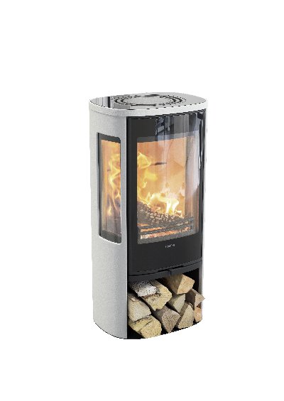 Contura 856 blanc - Porte vitrée, plateau en alu et verre noir