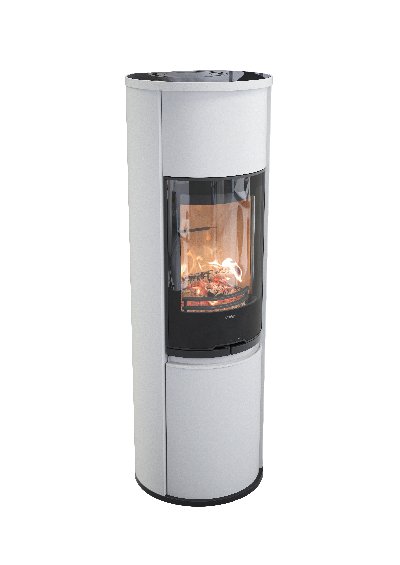 Contura 690 blanc - Porte en verre, plateau supérieur en verre