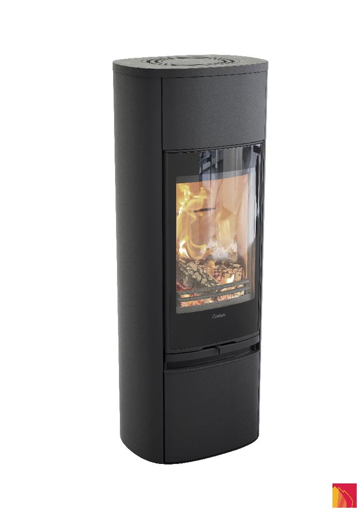 Contura 890 black - Glass door, lacquered aluminium top shelf