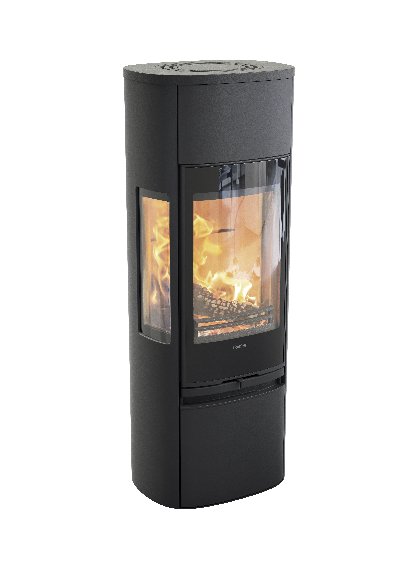 Contura 896 noir - Porte en verre, plateau supérieur en aluminium laqué