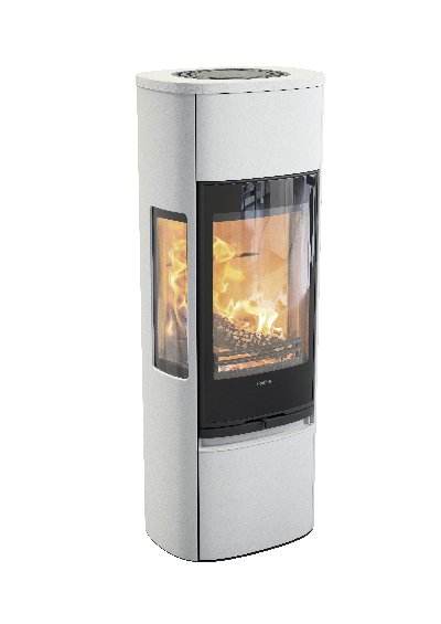 Contura 896 blanc - Porte en verre, plateau supérieur en aluminium laqué