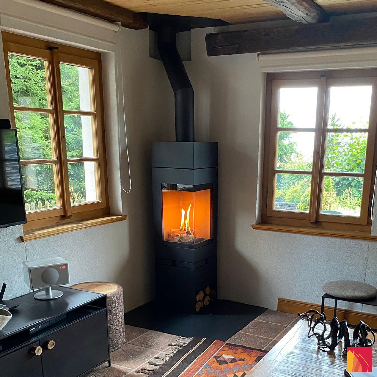 Poêle à bois Skantherm Elements 400 angle - Carron-Lugon