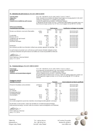 Déclaration de performances version 15