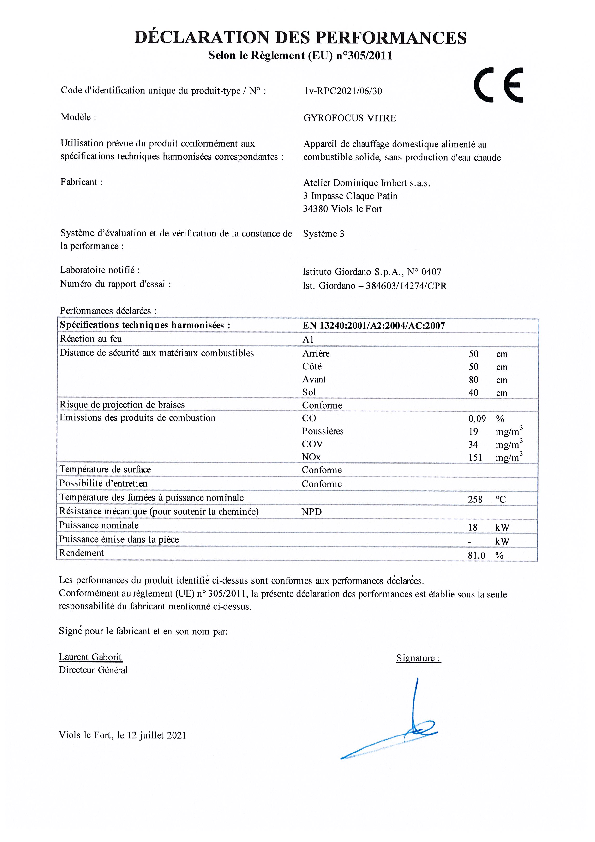 Déclaration de performances