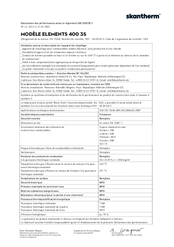 Déclaration de performances