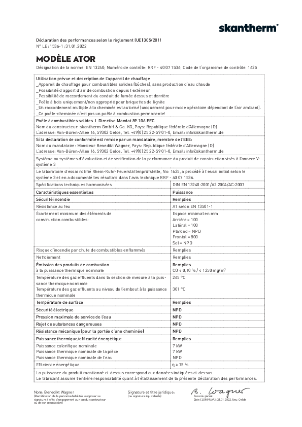 Déclaration de performances