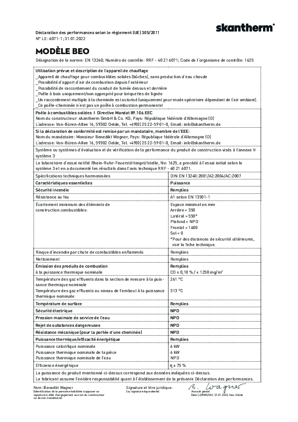 Déclaration de performances