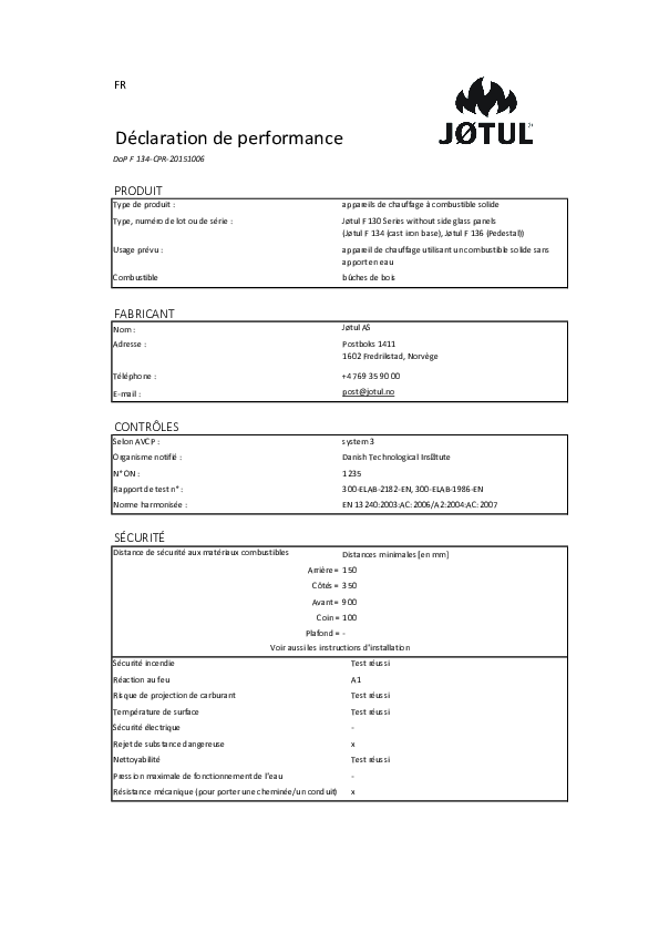 Déclaration de performances