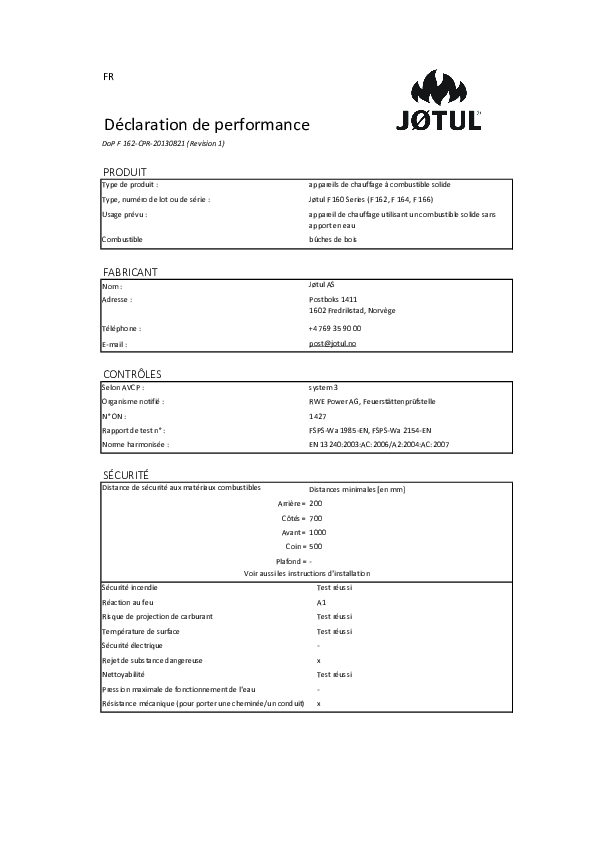 Déclaration de performances
