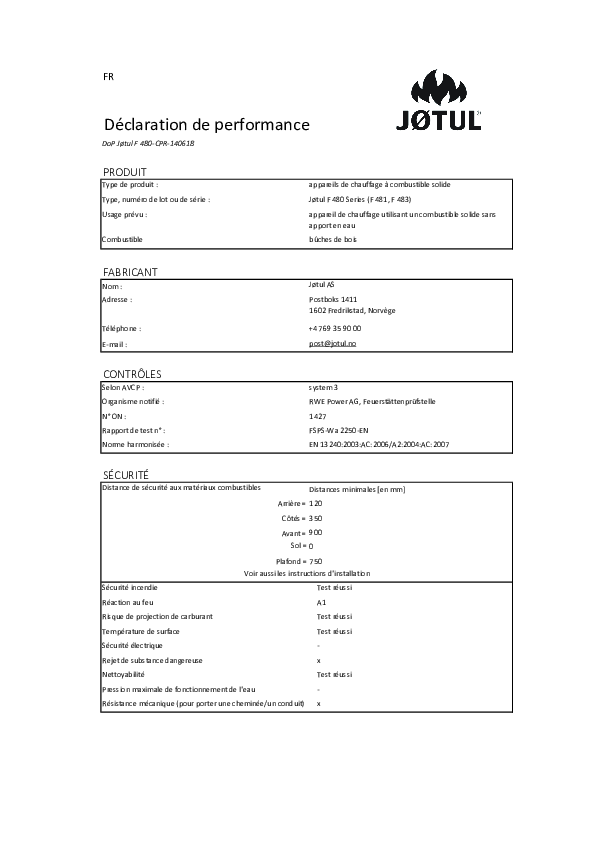 Déclaration de performances