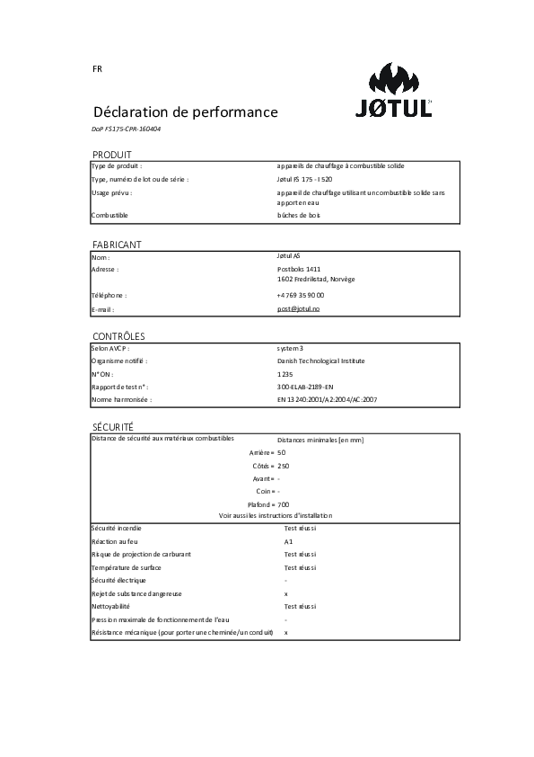 Déclaration de performances