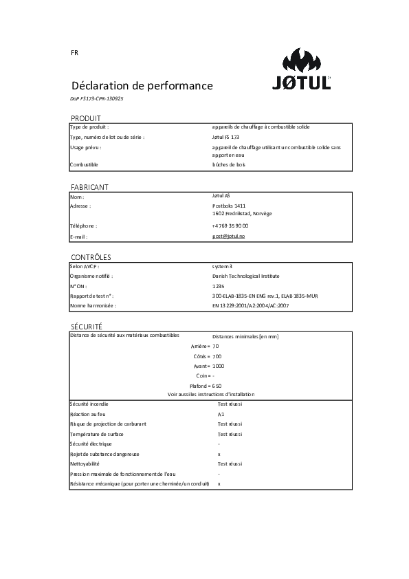 Déclaration de performances