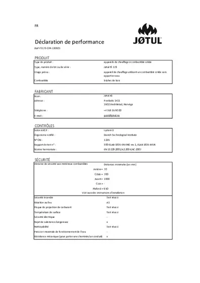 Déclaration de performances