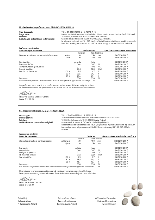 Déclaration de performances version 15
