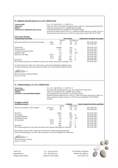 Déclaration de performances version 15