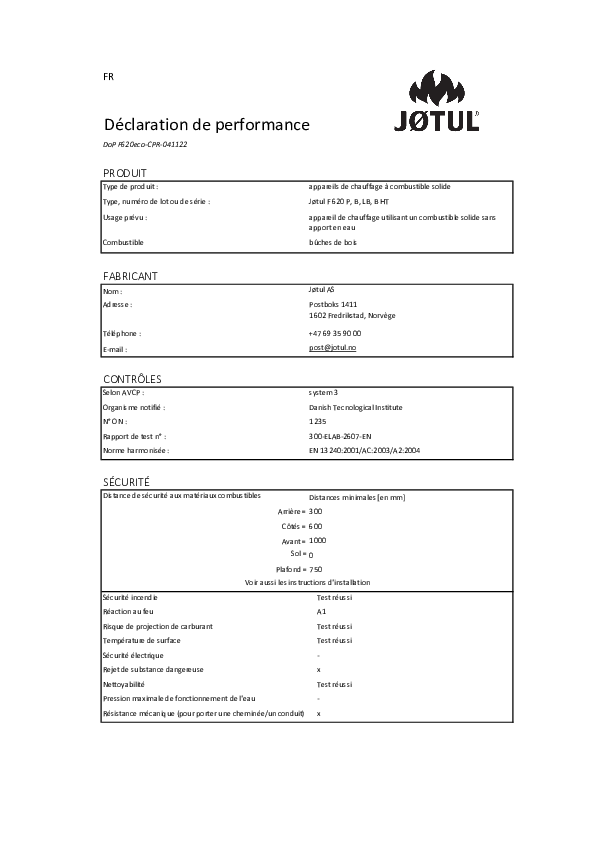 Déclaration de performances