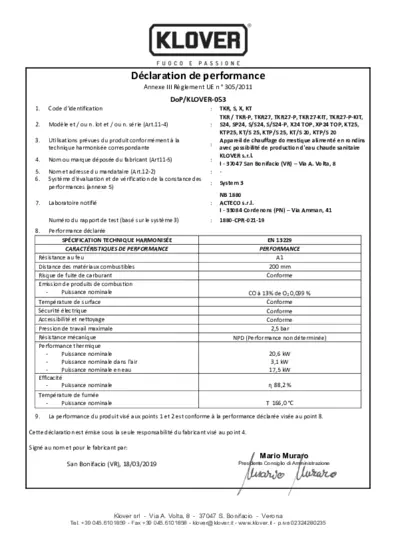 Déclaration de performances