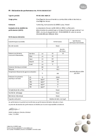 Déclaration de performances version 14