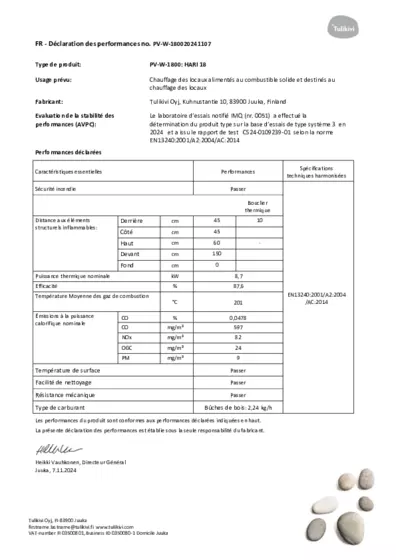 Déclaration de performances version 18