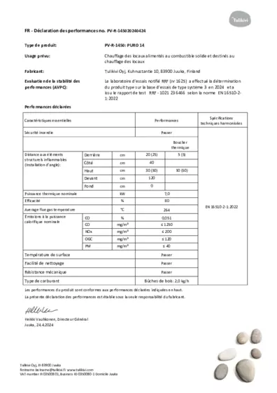 Déclaration de performances version 14