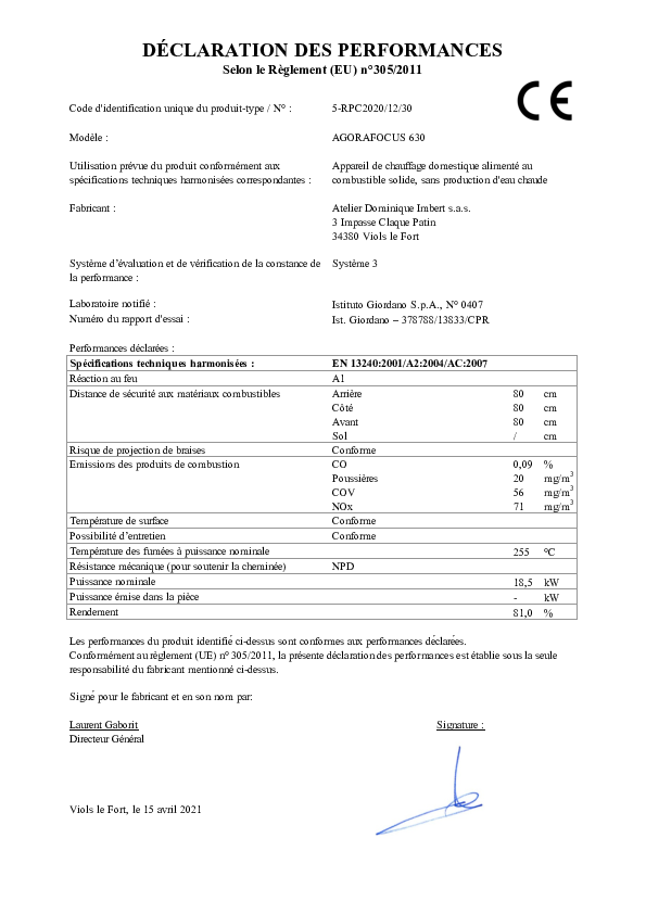 Déclaration de performances