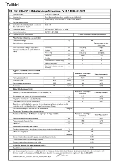 Déclaration de performances version 14