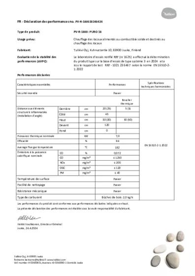 Déclaration de performances version 18