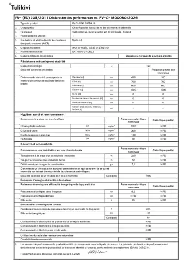 Déclaration de performances version 18